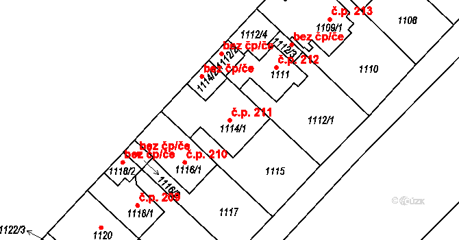 Proboštov 211 na parcele st. 1114/1 v KÚ Proboštov u Teplic, Katastrální mapa