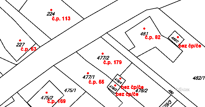 Vrbice 179, Bohumín na parcele st. 477/2 v KÚ Vrbice nad Odrou, Katastrální mapa