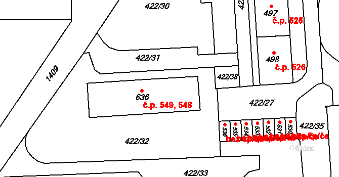 Lány 548,549, Svitavy na parcele st. 636 v KÚ Čtyřicet Lánů, Katastrální mapa