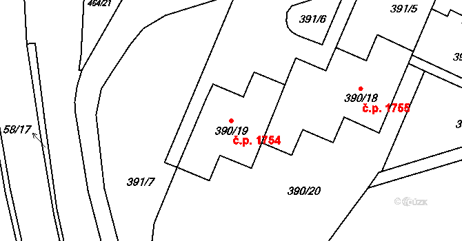 Černá Pole 1754, Brno na parcele st. 390/19 v KÚ Černá Pole, Katastrální mapa