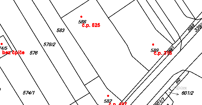 Bystrc 525, Brno na parcele st. 586 v KÚ Bystrc, Katastrální mapa