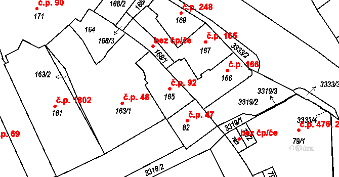 Pelhřimov 92 na parcele st. 165 v KÚ Pelhřimov, Katastrální mapa
