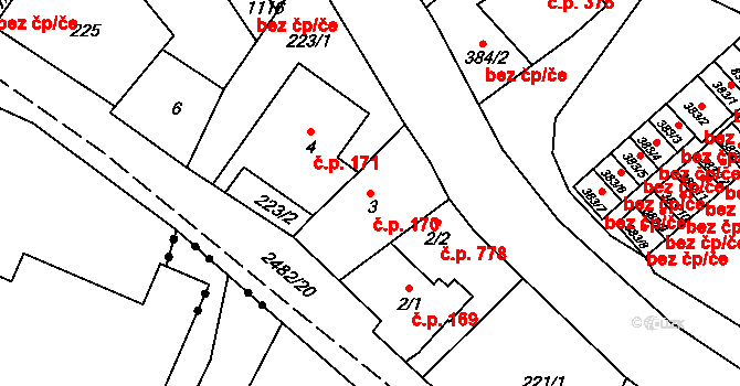 Česká Kamenice 170 na parcele st. 3 v KÚ Česká Kamenice, Katastrální mapa