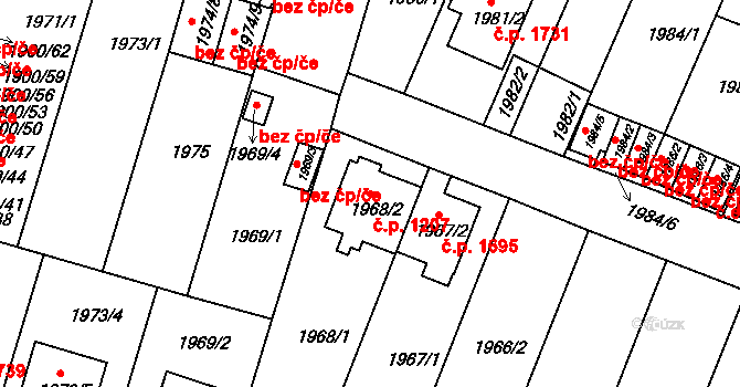 Trnovany 1207, Teplice na parcele st. 1968/2 v KÚ Teplice-Trnovany, Katastrální mapa