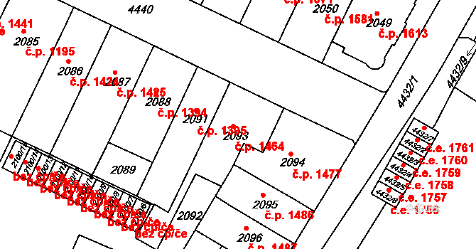 Teplice 1464 na parcele st. 2093 v KÚ Teplice, Katastrální mapa