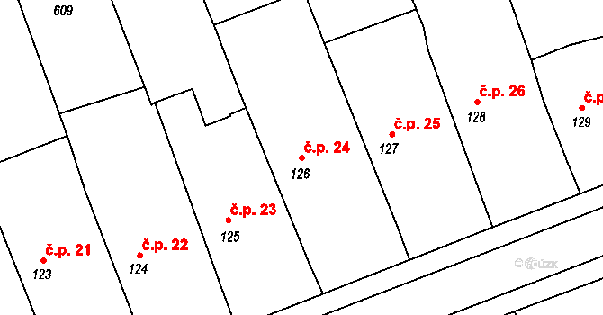 Michnovka 24, Kratonohy na parcele st. 126 v KÚ Michnovka, Katastrální mapa