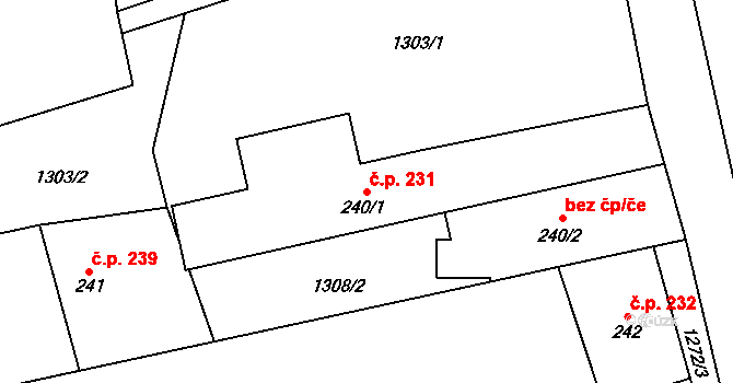 Huntířov 231, Vítězná na parcele st. 240/1 v KÚ Huntířov, Katastrální mapa