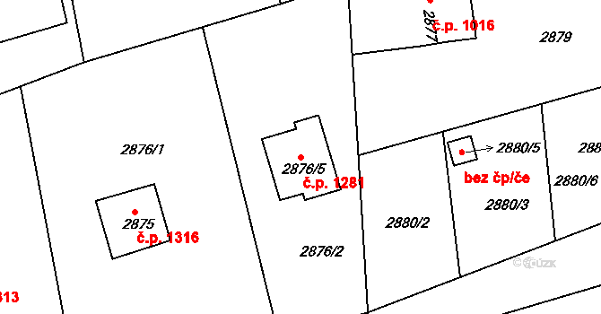 Frýdlant 1281, Frýdlant nad Ostravicí na parcele st. 2876/5 v KÚ Frýdlant nad Ostravicí, Katastrální mapa