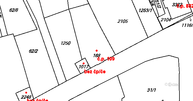 Úšovice 109, Mariánské Lázně na parcele st. 168 v KÚ Úšovice, Katastrální mapa