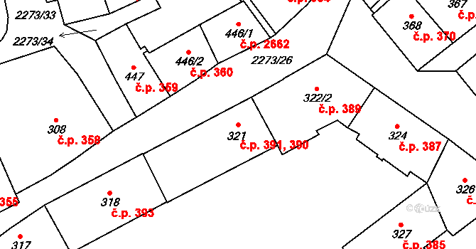 Cheb 390,391 na parcele st. 321 v KÚ Cheb, Katastrální mapa