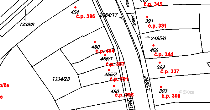 Nové Strašecí 387 na parcele st. 455/1 v KÚ Nové Strašecí, Katastrální mapa