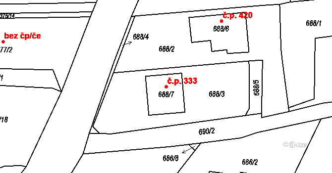 České Meziříčí 333 na parcele st. 688/7 v KÚ České Meziříčí, Katastrální mapa