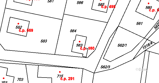Jablůnka 160 na parcele st. 563 v KÚ Jablůnka, Katastrální mapa