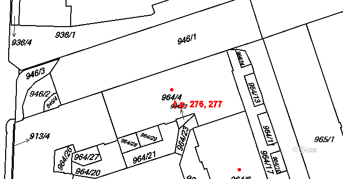 Žižkov 277, Praha na parcele st. 964/4 v KÚ Žižkov, Katastrální mapa