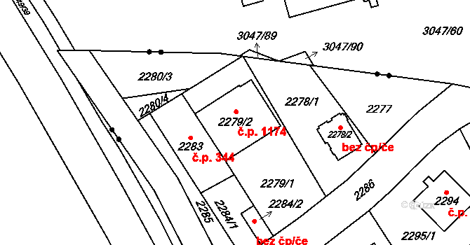 Chodov 1174, Praha na parcele st. 2279/2 v KÚ Chodov, Katastrální mapa