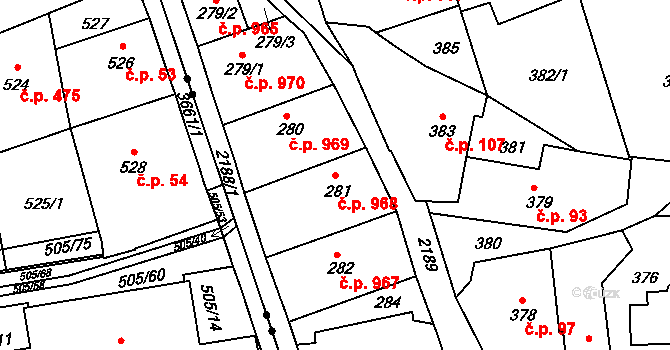 Střešovice 968, Praha na parcele st. 281 v KÚ Střešovice, Katastrální mapa