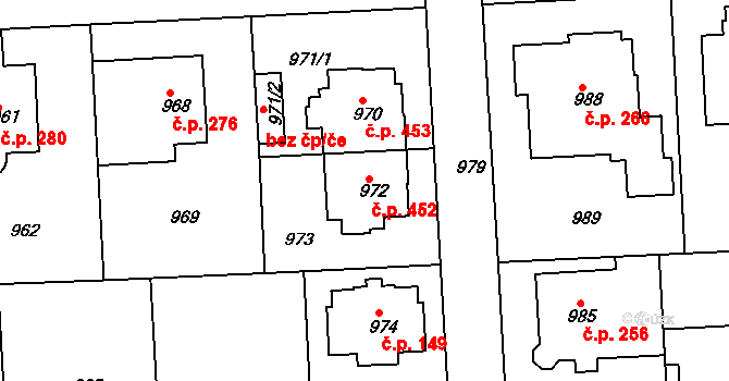 Strašnice 452, Praha na parcele st. 972 v KÚ Strašnice, Katastrální mapa