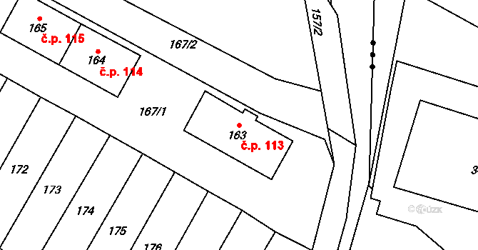 Lhota u Příbramě 113 na parcele st. 163 v KÚ Lhota u Příbramě, Katastrální mapa