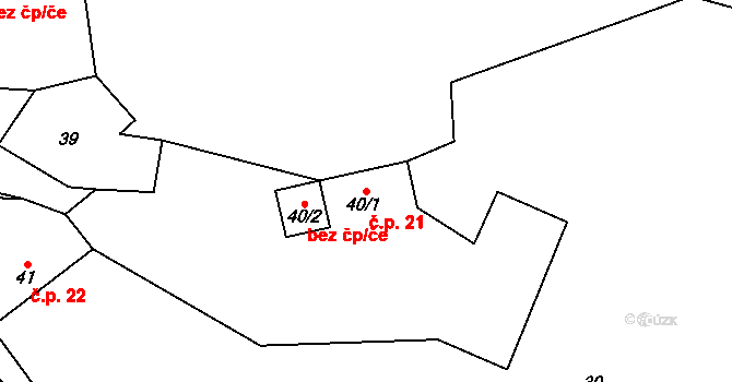 Čečelovice 21 na parcele st. 40/1 v KÚ Čečelovice, Katastrální mapa