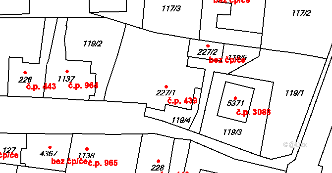 Dvůr Králové nad Labem 439 na parcele st. 227/1 v KÚ Dvůr Králové nad Labem, Katastrální mapa