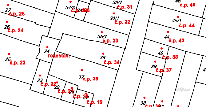 České Budějovice 1 34, České Budějovice na parcele st. 36 v KÚ České Budějovice 1, Katastrální mapa