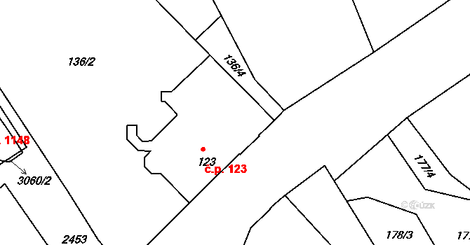 Sezimovo Ústí 123 na parcele st. 123 v KÚ Sezimovo Ústí, Katastrální mapa