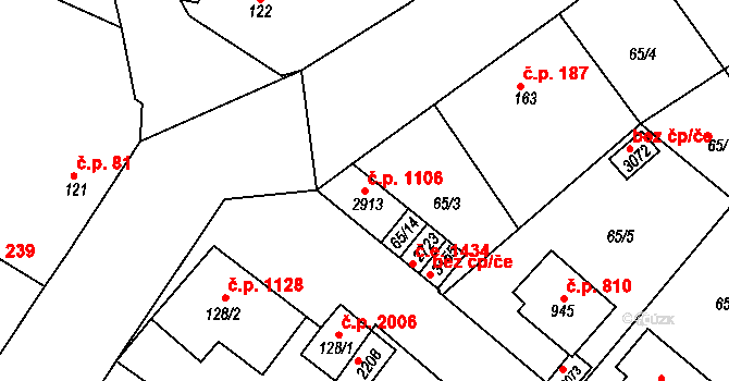 Sezimovo Ústí 1106 na parcele st. 2913 v KÚ Sezimovo Ústí, Katastrální mapa