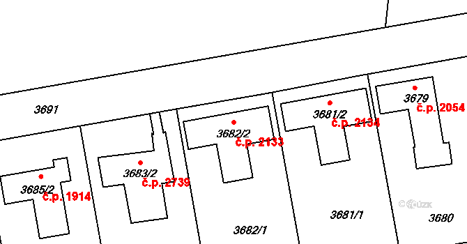 Česká Lípa 2133 na parcele st. 3682/2 v KÚ Česká Lípa, Katastrální mapa