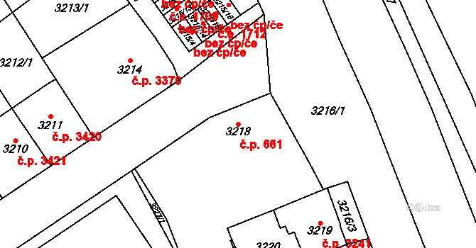 Chomutov 661 na parcele st. 3218 v KÚ Chomutov I, Katastrální mapa