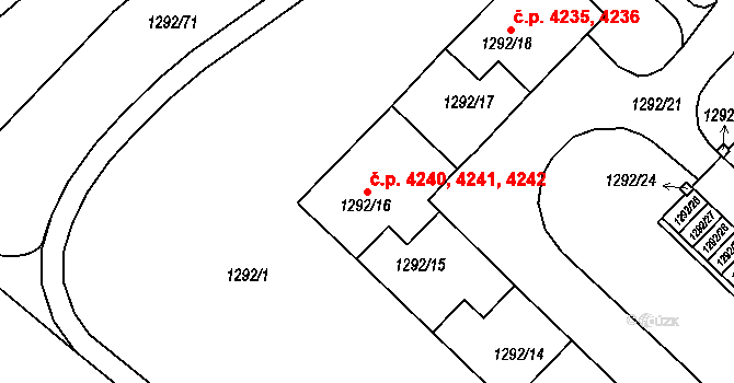 Chomutov 4240,4241,4242 na parcele st. 1292/16 v KÚ Chomutov I, Katastrální mapa
