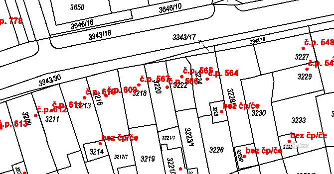 Jirkov 566 na parcele st. 3220 v KÚ Jirkov, Katastrální mapa