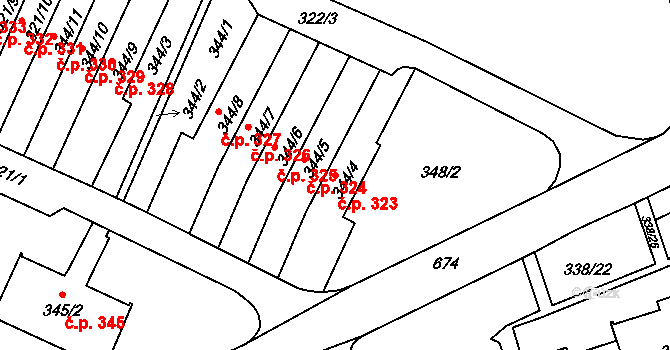 Liberec VIII-Dolní Hanychov 323, Liberec na parcele st. 344/4 v KÚ Dolní Hanychov, Katastrální mapa