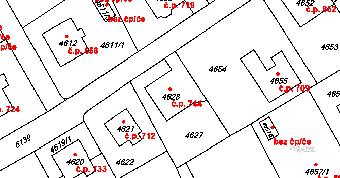 Liberec III-Jeřáb 744, Liberec na parcele st. 4628 v KÚ Liberec, Katastrální mapa