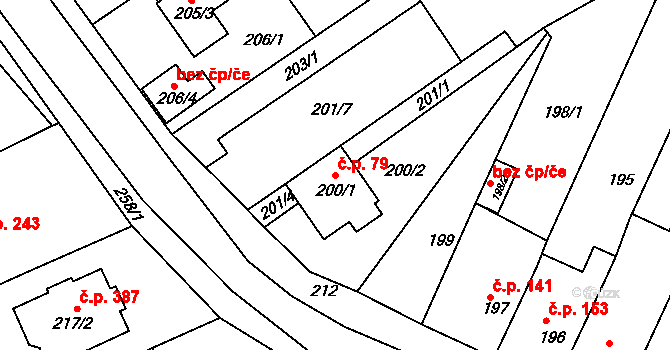 Ostopovice 79 na parcele st. 200/1 v KÚ Ostopovice, Katastrální mapa