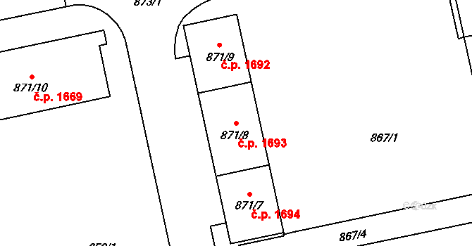 Nové Město 1693, Karviná na parcele st. 871/8 v KÚ Karviná-město, Katastrální mapa