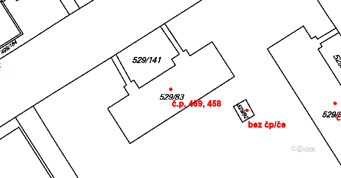 Ráj 458,459, Karviná na parcele st. 529/83 v KÚ Ráj, Katastrální mapa