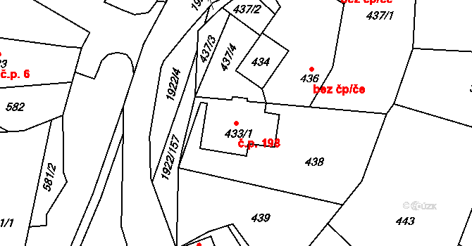 Horní Jasenka 198, Vsetín na parcele st. 433/1 v KÚ Jasenka, Katastrální mapa