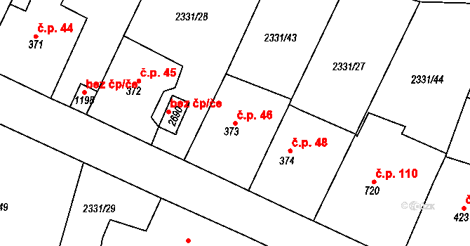 Valcha 46, Plzeň na parcele st. 373 v KÚ Valcha, Katastrální mapa