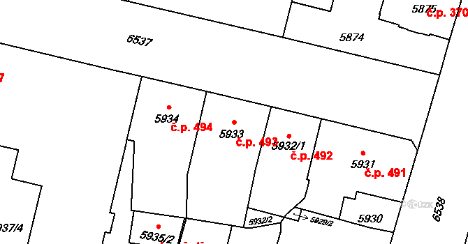 Jižní Předměstí 493, Plzeň na parcele st. 5933 v KÚ Plzeň, Katastrální mapa
