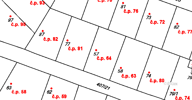 Vrbová Lhota 64 na parcele st. 57 v KÚ Vrbová Lhota, Katastrální mapa