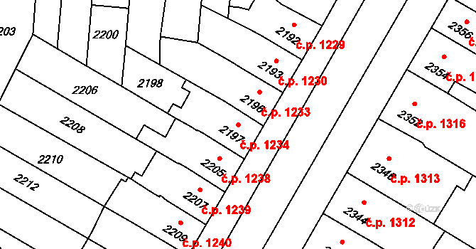 Prostějov 1234 na parcele st. 2197 v KÚ Prostějov, Katastrální mapa