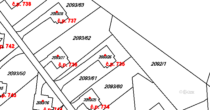 Bludovice 735, Havířov na parcele st. 2093/26 v KÚ Bludovice, Katastrální mapa