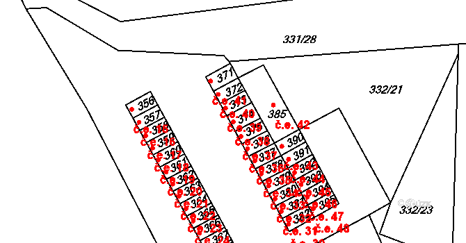 Čebín 38 na parcele st. 374 v KÚ Čebín, Katastrální mapa