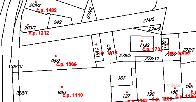 Švermov 1511, Kladno na parcele st. 1151 v KÚ Hnidousy, Katastrální mapa