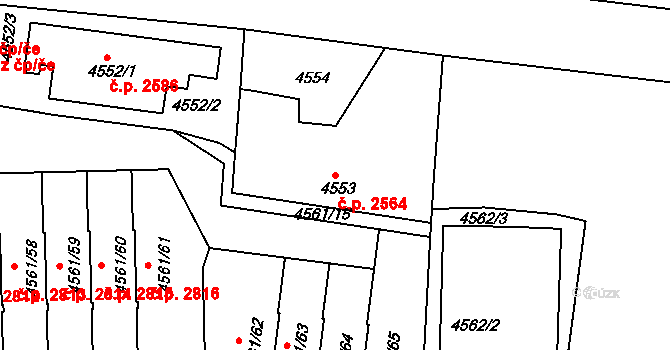 Dejvice 2564, Praha na parcele st. 4553 v KÚ Dejvice, Katastrální mapa