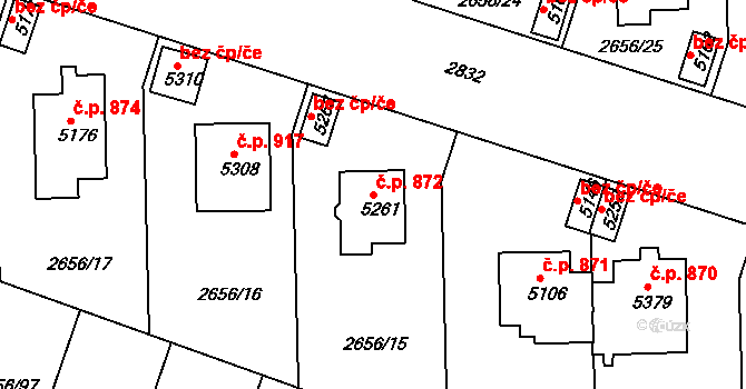 Střední Předměstí 872, Trutnov na parcele st. 5261 v KÚ Trutnov, Katastrální mapa