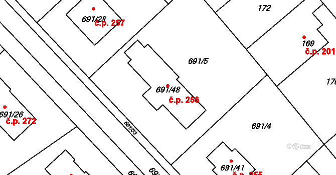 Polnička 256 na parcele st. 691/48 v KÚ Polnička, Katastrální mapa