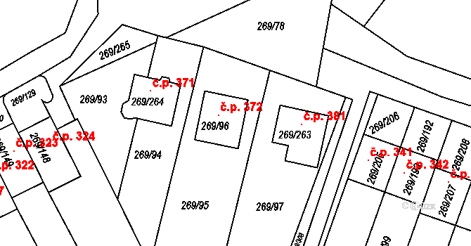 Pražské Předměstí 372, Bílina na parcele st. 269/96 v KÚ Bílina, Katastrální mapa