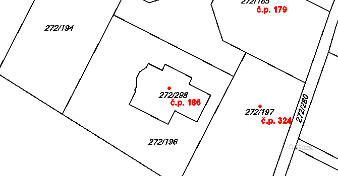 Křeslice 186, Praha na parcele st. 272/298 v KÚ Křeslice, Katastrální mapa