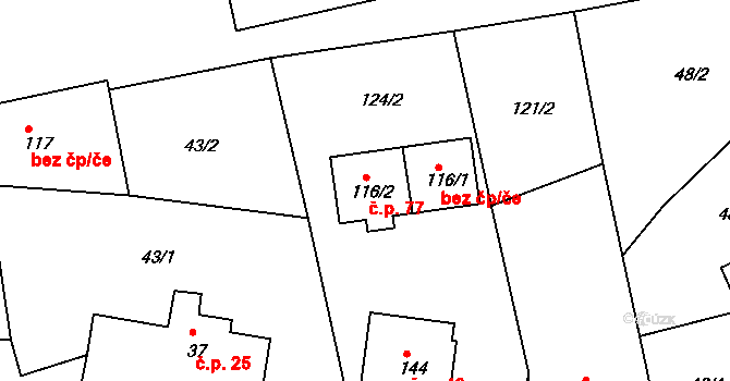 Panská Lhota 77, Brtnice na parcele st. 116/2 v KÚ Panská Lhota, Katastrální mapa